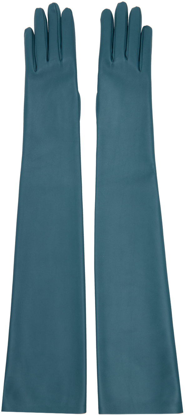 The Row: Blue Simon Leather Gloves | SSENSE Canada