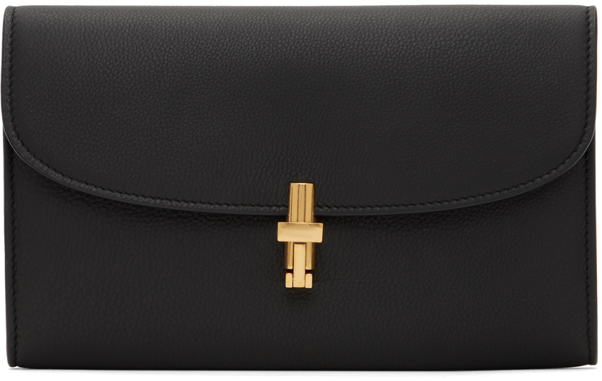 The Row Sofia Continental Wallet In Grainy Leather In Black Ang