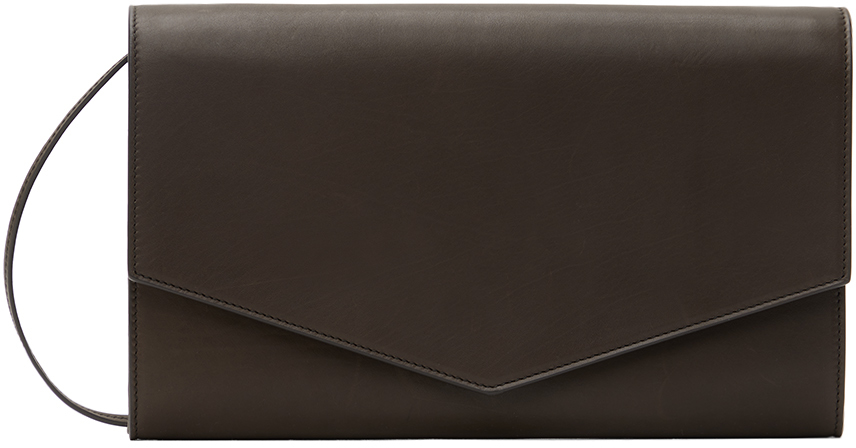 The Row Large Envelope Crossbody Bag In Napa Leather In Dark Brown Shg
