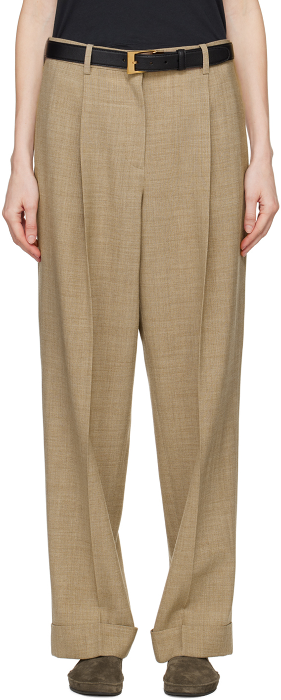 The Row Taupe Tor Trousers In Taupe / Ivory Melang