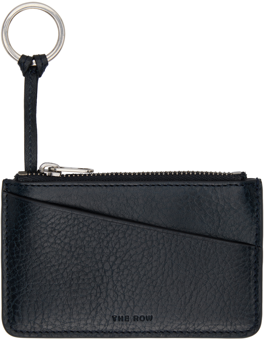 The Row Navy Zipped Keychain Wallet In Black
