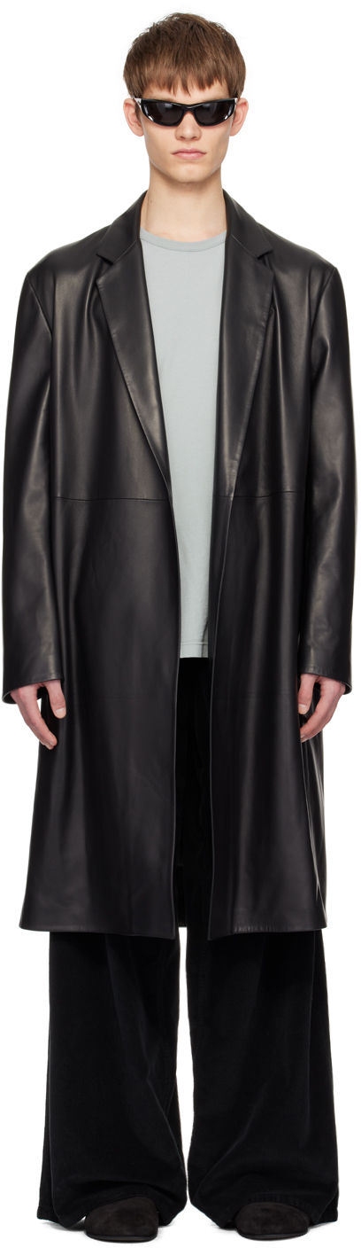 The Row Black Babil Leather Coat In Blk Black