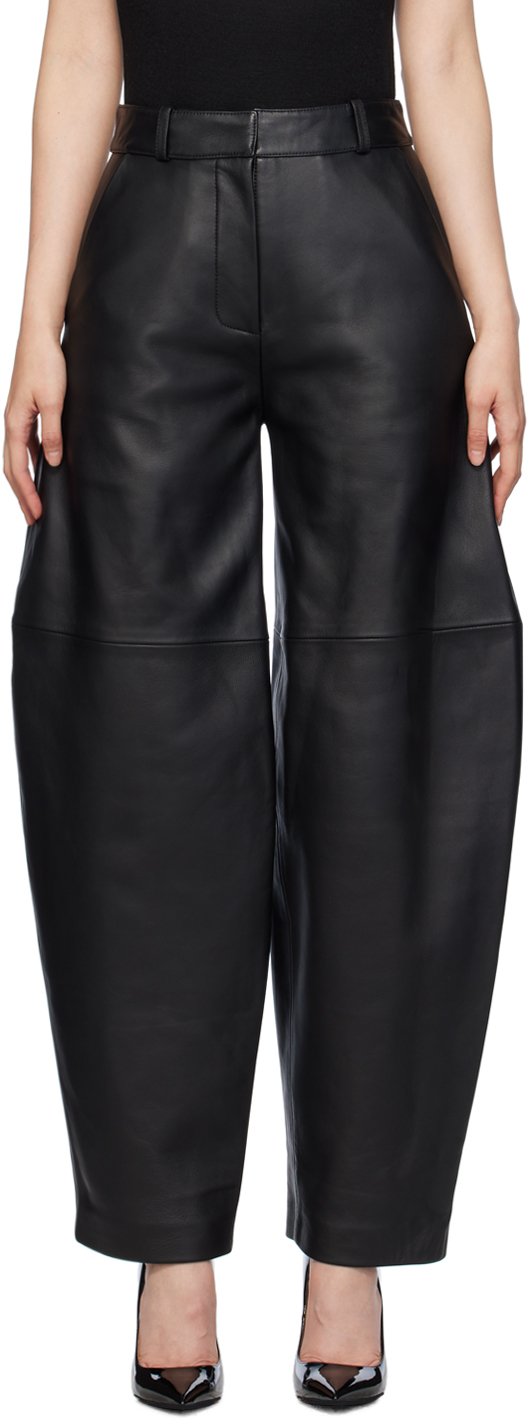 Black Curve Seam Leather Pants