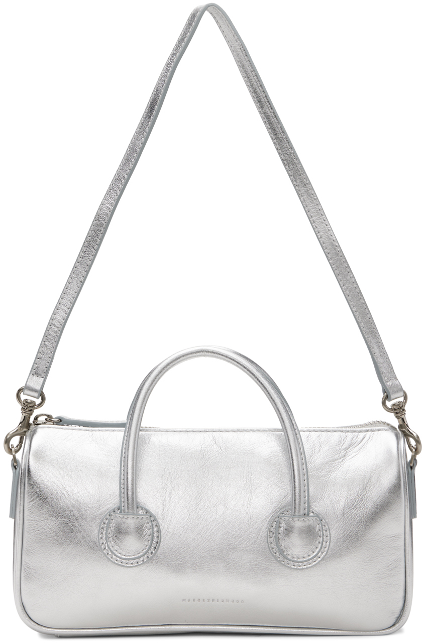 Marge Sherwood Silver Zipper Small Crinkle Bag In Metallic Silver Foil