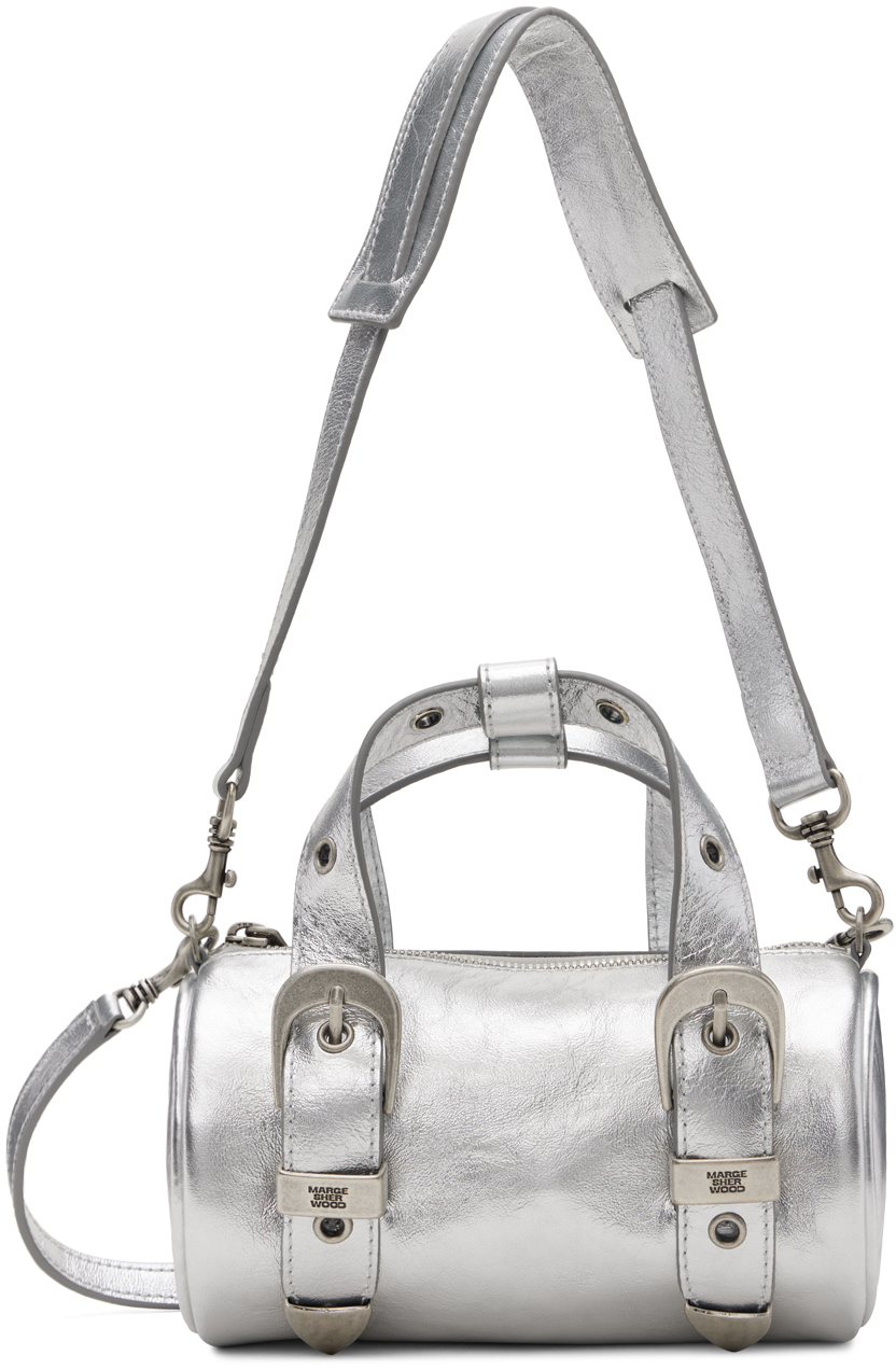 Marge Sherwood Silver Belted Log Bag In Metallic Silver Foil