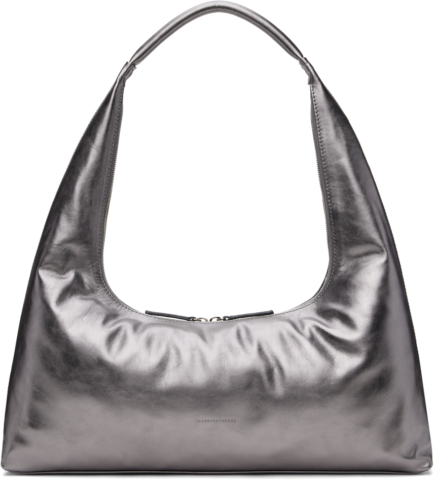 Marge Sherwood Gray Leather Shoulder Bag In Metallic Grey Foiled