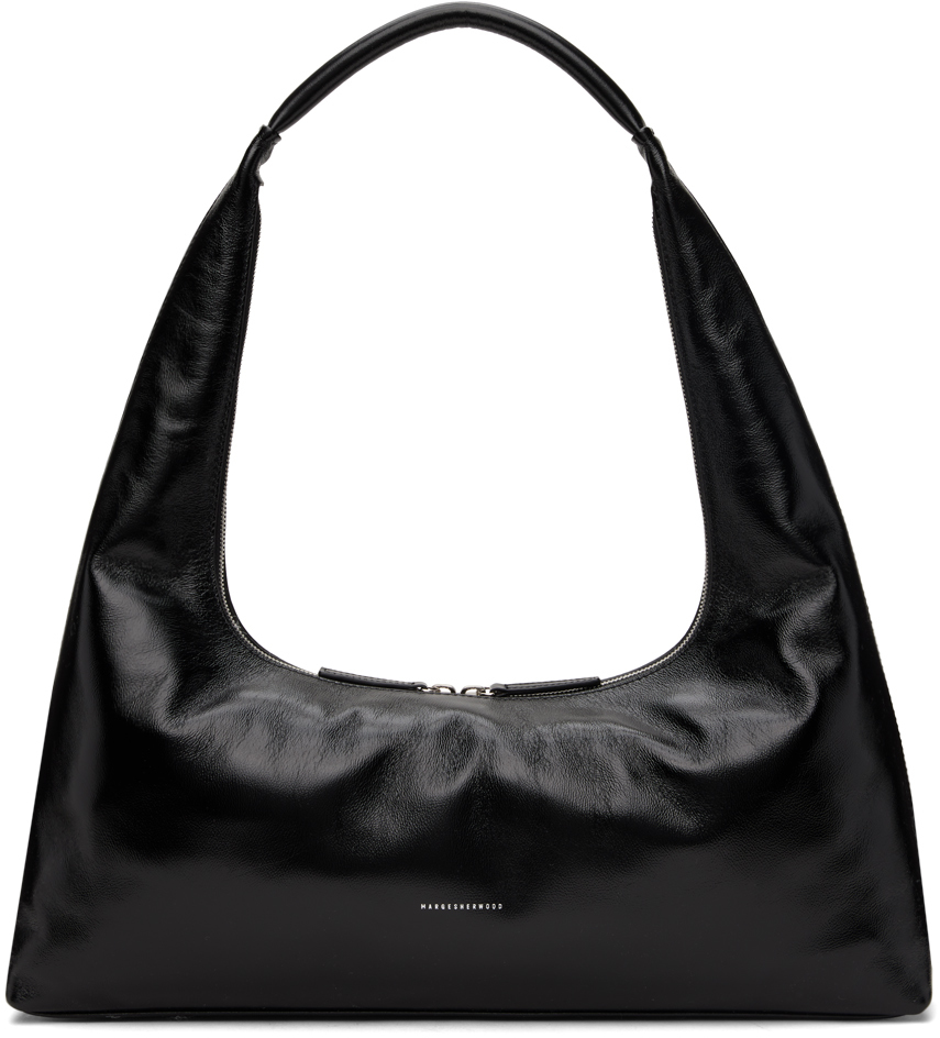 Marge Sherwood Black Leather Shoulder Bag In Black Glossy Plain