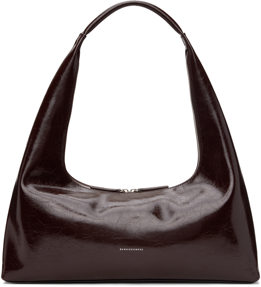 Marge Sherwood Brown Crinkled Leather Shoulder Bag In Dark Brown Crinkle