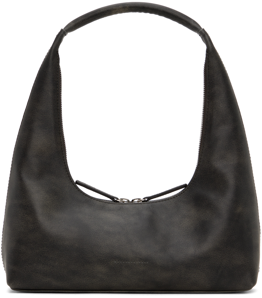 Marge Sherwood Ssense Exclusive Black Zip Shoulder Bag In Washed Black Pullup