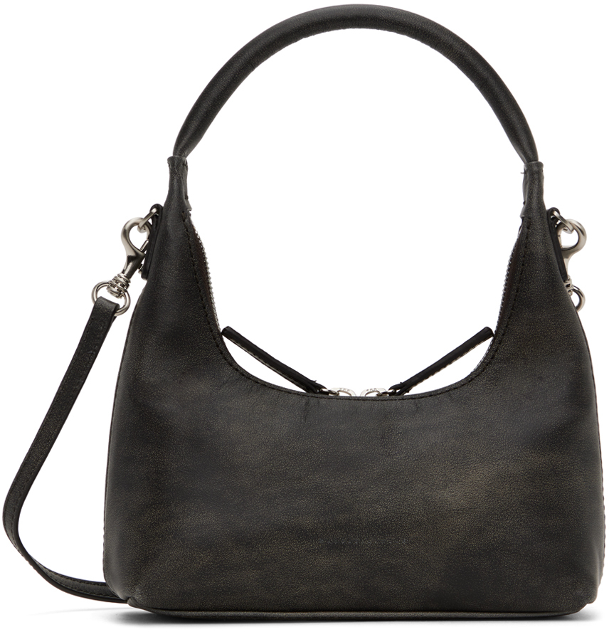 Marge Sherwood Ssense Exclusive Black Mini Strap Bag In Washed Black Pullup