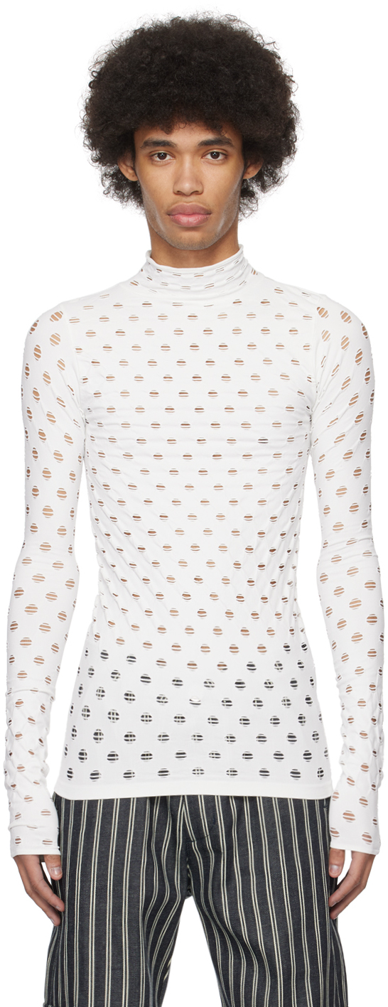 White Perforated Turtleneck