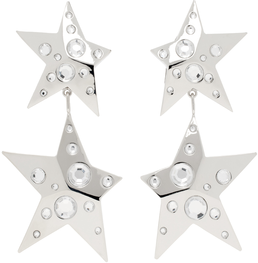 Silver Crystal Star Drop Earrings