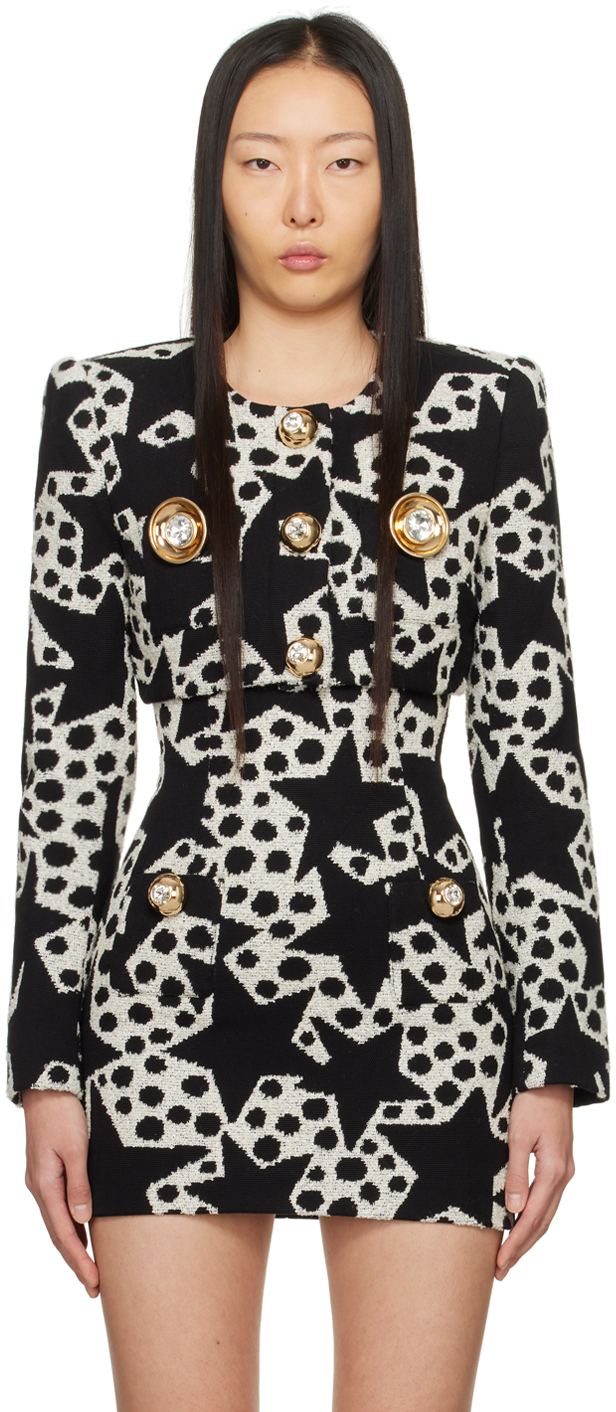 Shop Area Black & Off-white Crystal Medallion Blazer In Dotted Stars