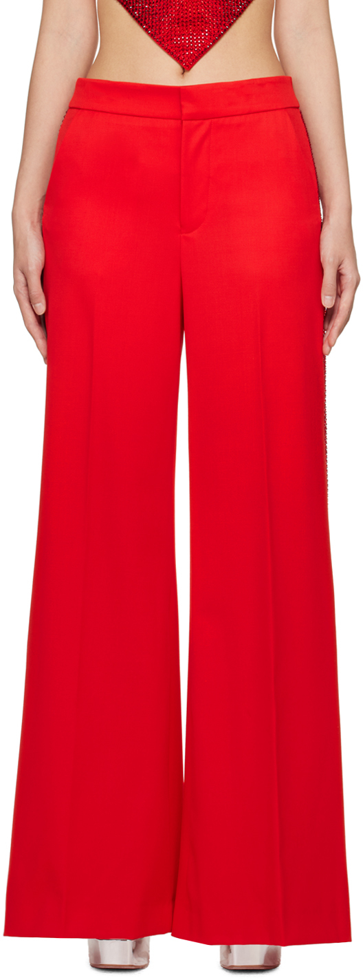 Area Crystal-embellished Palazzo Trousers In Red