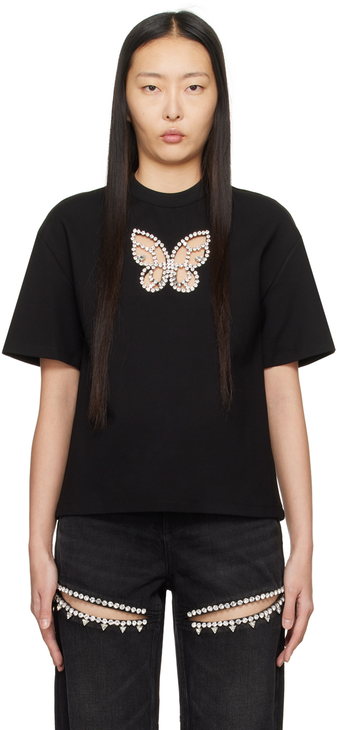 Area Ssense Exclusive Black Crystal Butterfly T-shirt