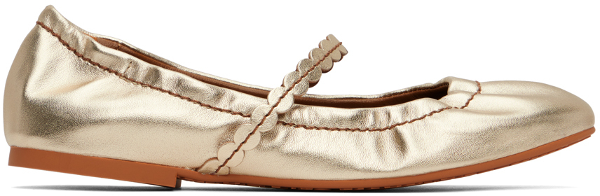 See By Chloé Leather Ballerina Shoes In 056 Light Gold