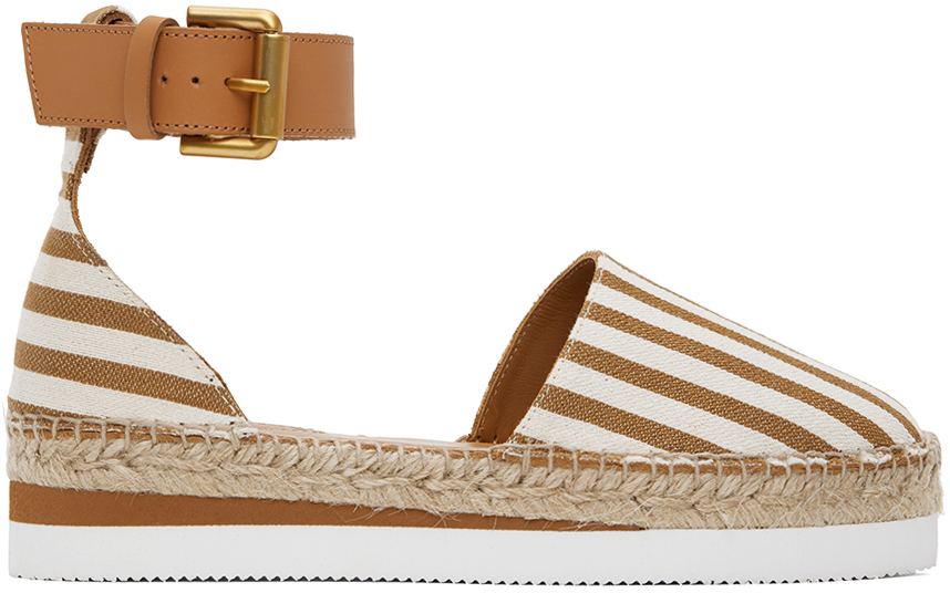 Shop See By Chloé Brown & Off-white Glyn Flat Espadrilles In 221-tan