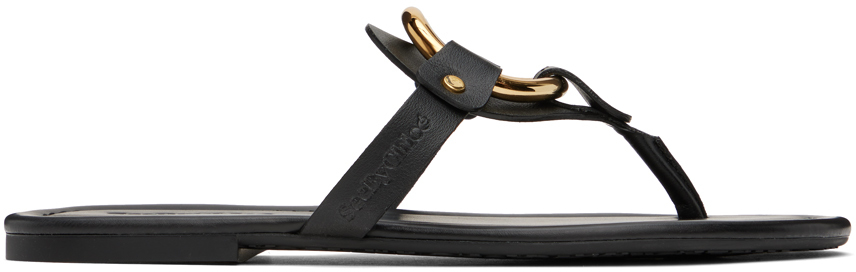 See By Chloé Hana Leather T-bar Sandals In 999 Black