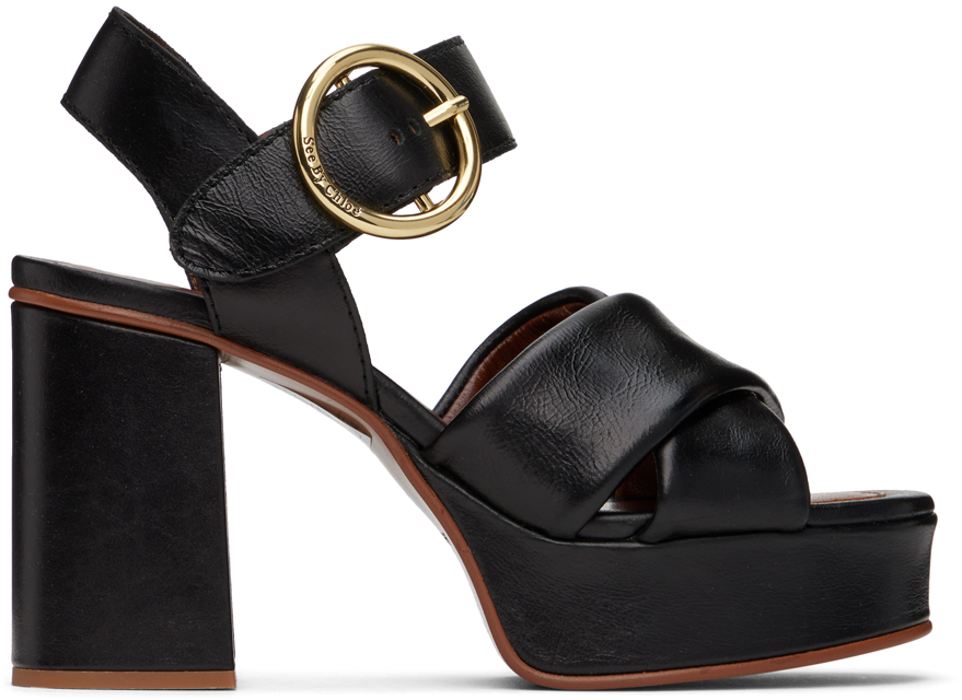 See by Chloé Black Lyna Platform Heeled Sandals