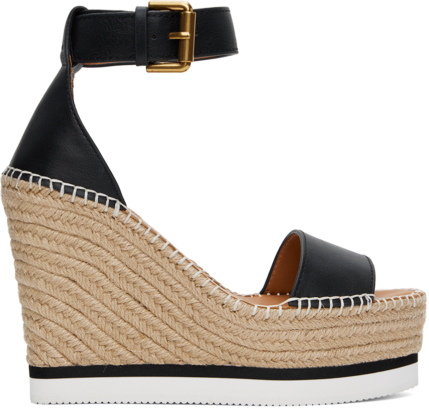see by chloé black & tan glyn espadrille heeled sandals