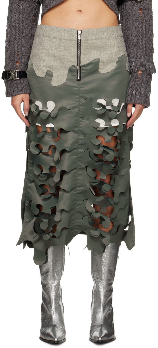 スカート [Anderson Bell] ADSB LASER-CUTTING LONG SKIRT KHAKI Khaki Laser Cut Maxi Skirt by Andersson Bell on Sale