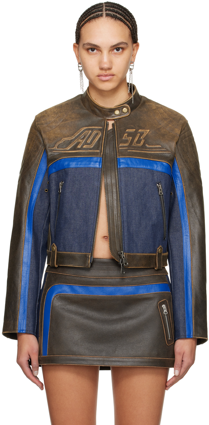 Blue & Brown Racing Leather Jacket