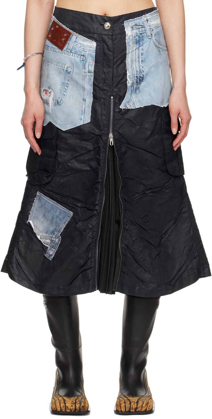 Navy Coated Midi Skirt