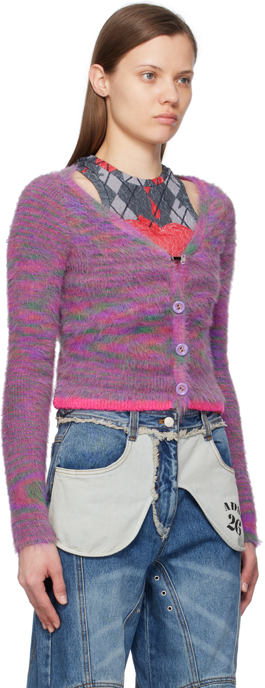 Andersson Bell Contrast-trim Patterned Cardigan In Multi Purple Mltprl
