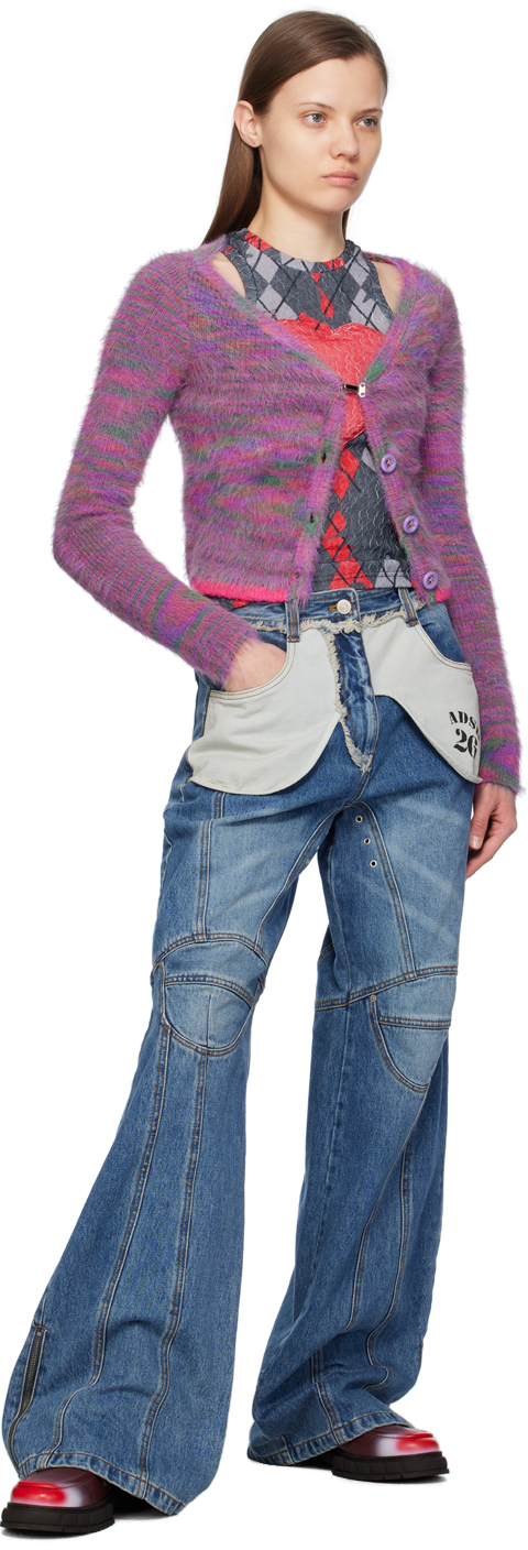 Andersson Bell Contrast-trim Patterned Cardigan In Multi Purple Mltprl