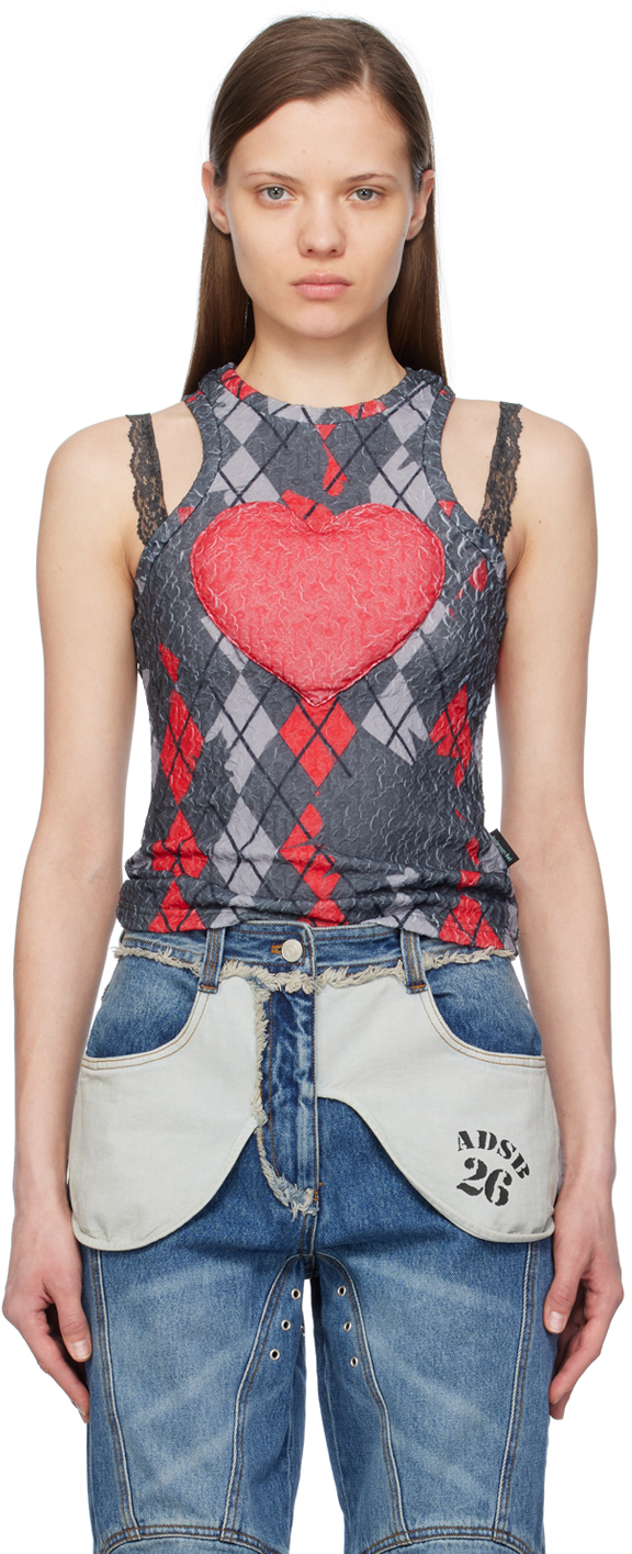 SSENSE Exclusive Gray & Red Puffy Heart Saver Tank Top