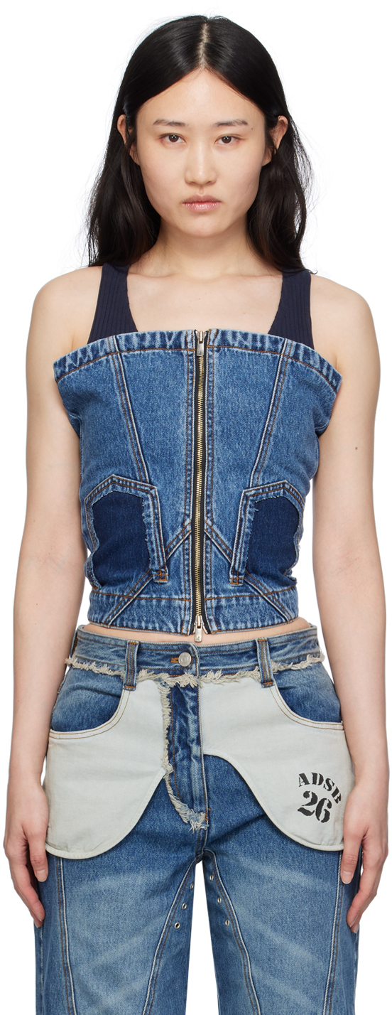 ★Andersson Bell★CAMOUFLAGE PLEATS DENIM TOP Camouflage Pleats Denim Top