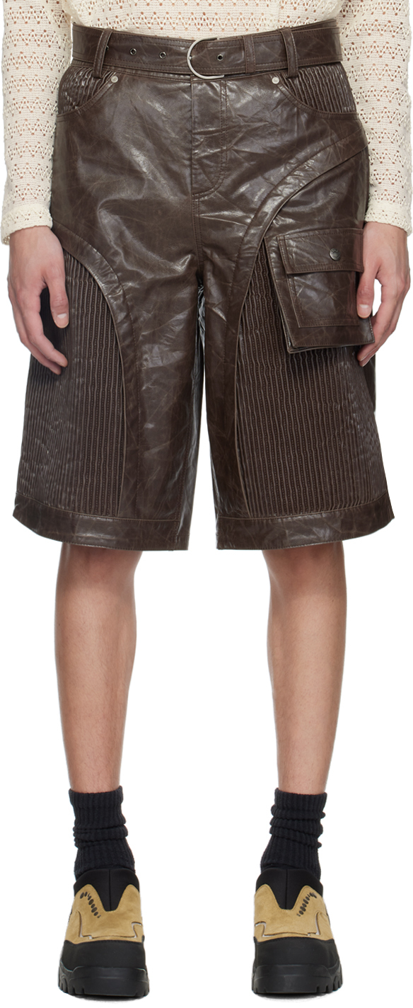 Shop Andersson Bell Brown Sunbird Faux-leather Shorts In Chocolate