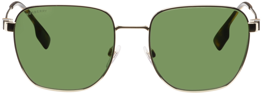Burberry Gold Square Metal Sunglasses In Green