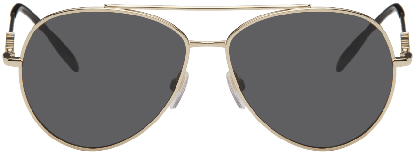Burberry Gold Aviator Sunglasses In 110987 Light Gold