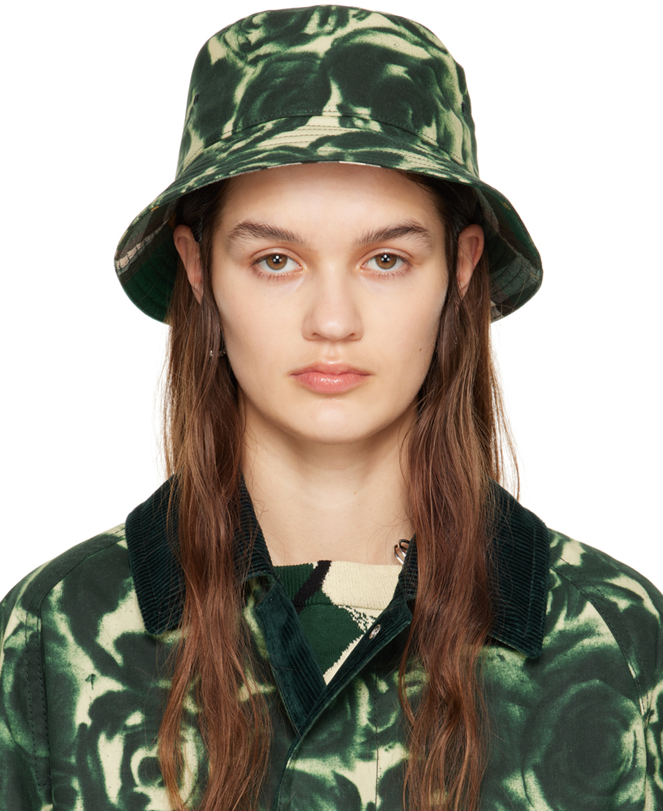 Shop Burberry Green Rose Waxed Cotton Bucket Hat In Ivy