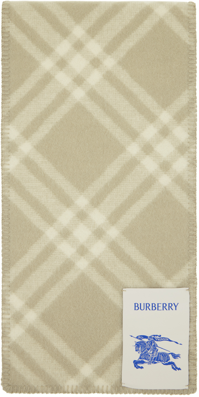 Burberry Off-White & Taupe Check Wool Scarf