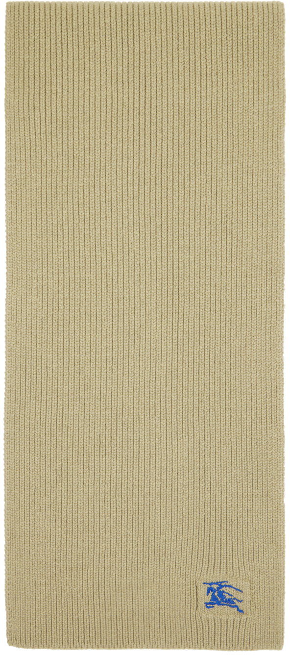 Burberry Taupe Ribbed Cashmere Scarf In Hunter