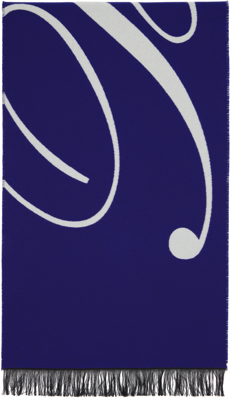 Burberry Blue & Off-white Logo Wool Silk Scarf In Knight