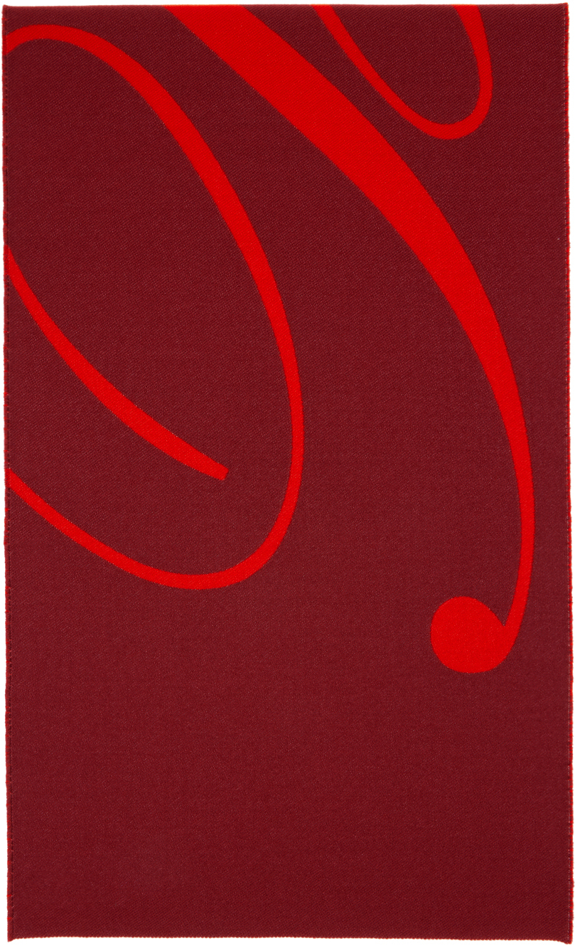 Burberry Burgundy & Red Logo Wool Silk Scarf In Ripple