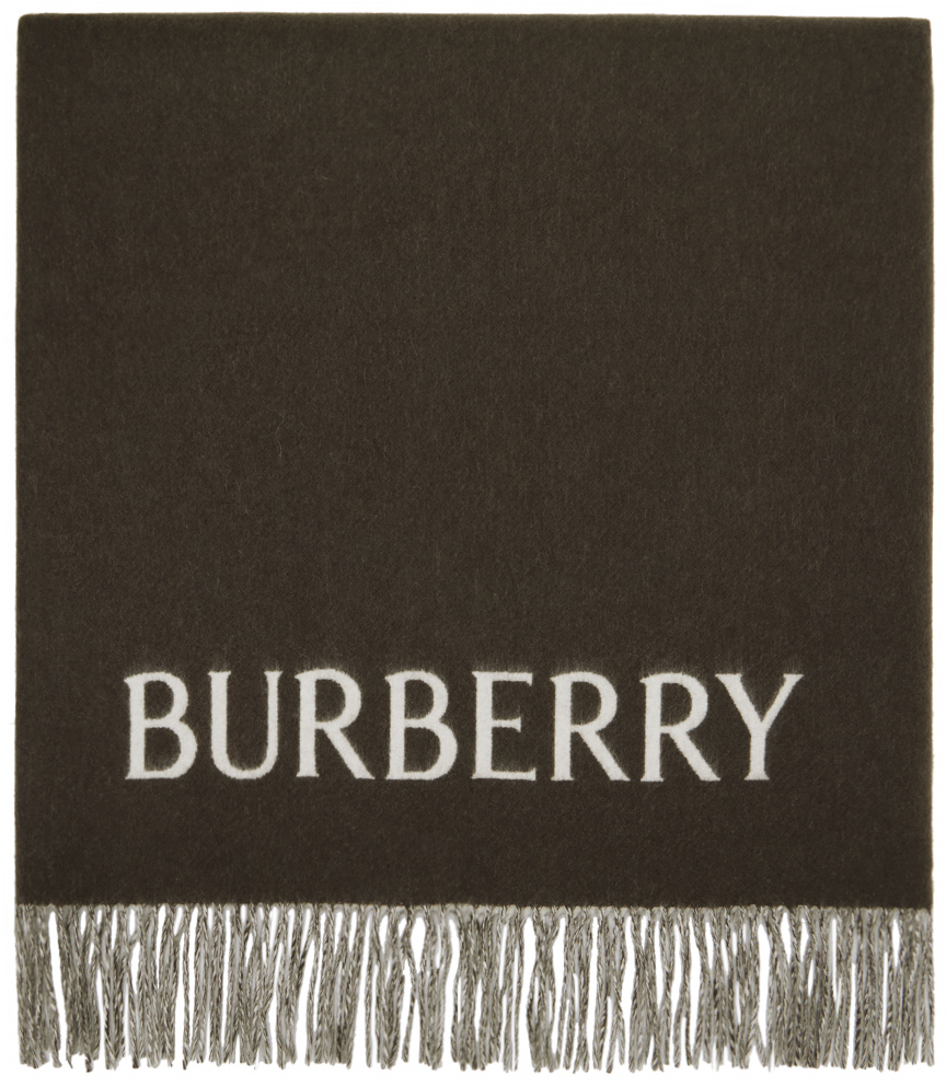 Burberry Gray & Off-white Rose Cashmere Scarf In Otter /white