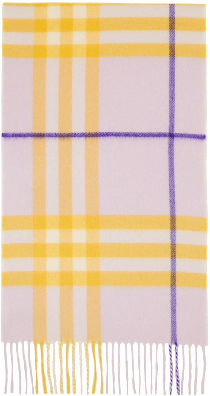Burberry Purple & Yellow Check Cashmere Scarf In Haze