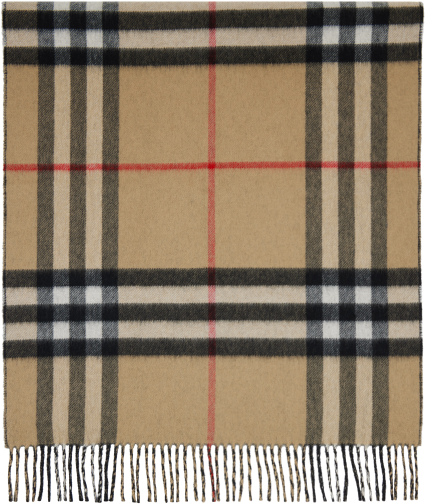 Shop Burberry Beige Cashmere Check Scarf In Black