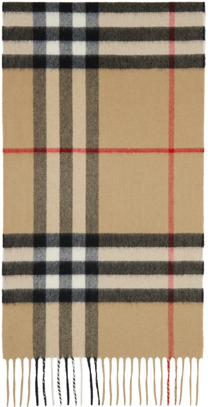 Burberry Beige Check Cashmere Scarf In Archive Beige