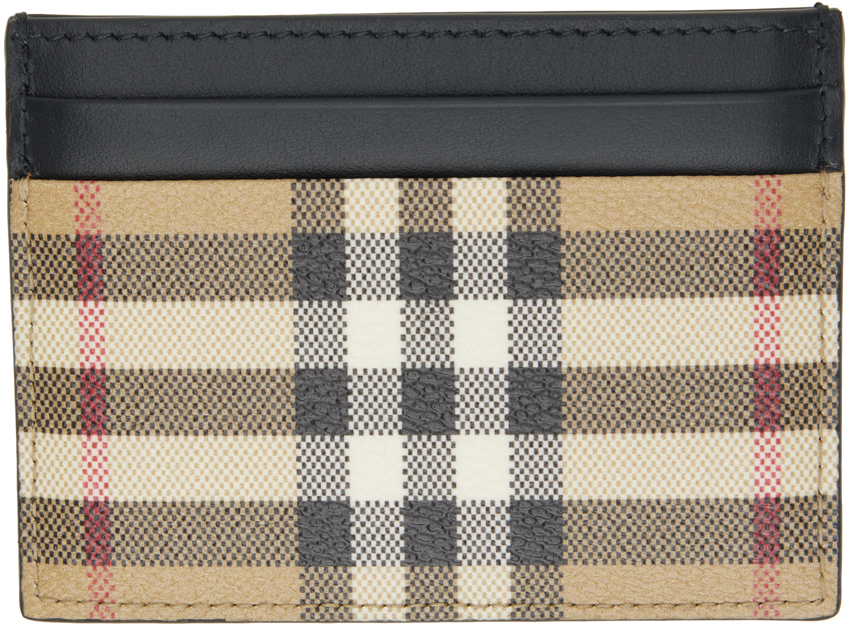 Burberry Beige & Black Check Card Holder In Archive Beige