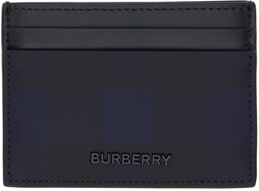 Shop Burberry Black & Navy Check Card Holder