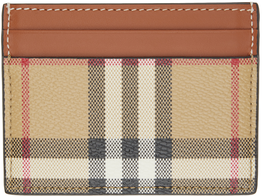 Burberry Sandon Check Card Holder In Archive Beige