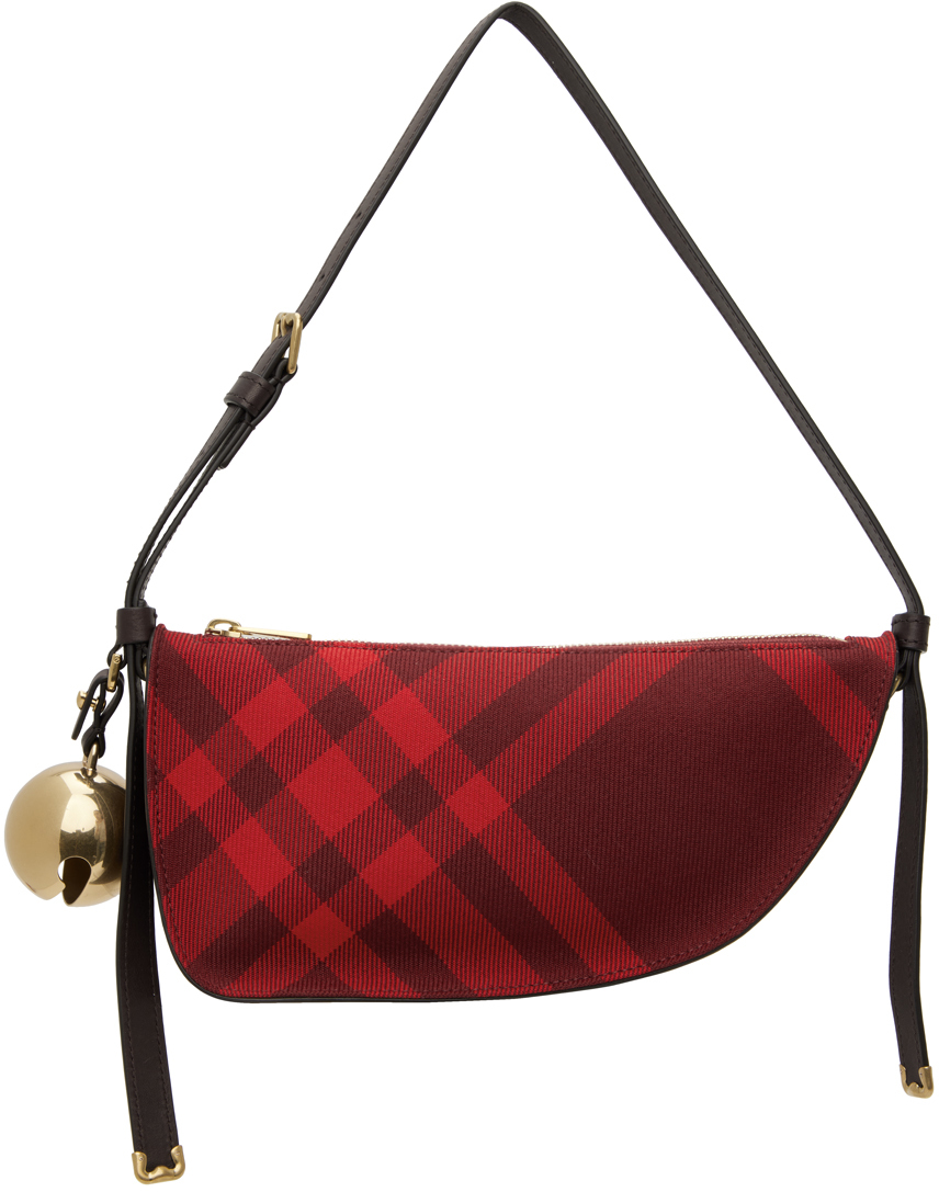 Shop Burberry Red Mini Shield Sling Bag In Ripple Ip Check