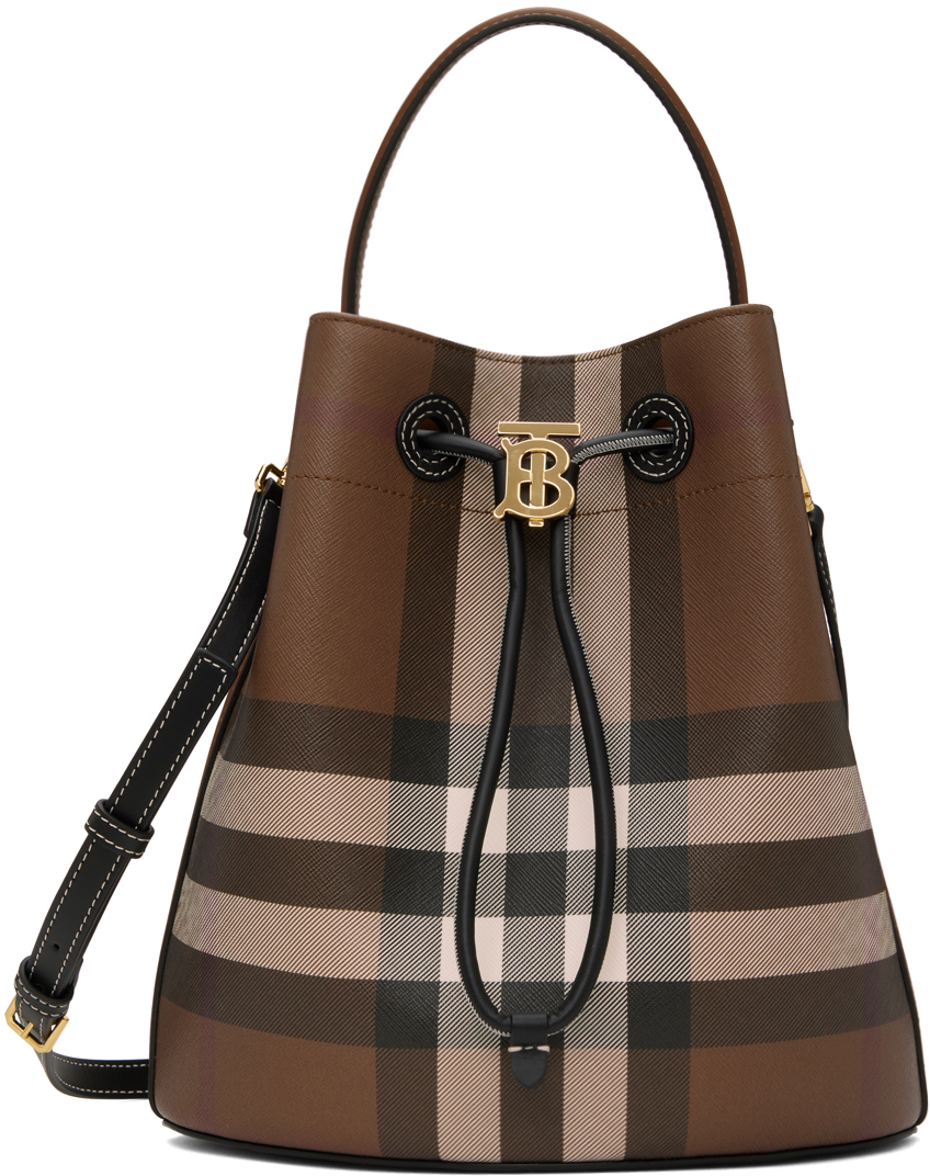 Burberry: Brown Small 'TB' Bucket Bag | SSENSE Canada