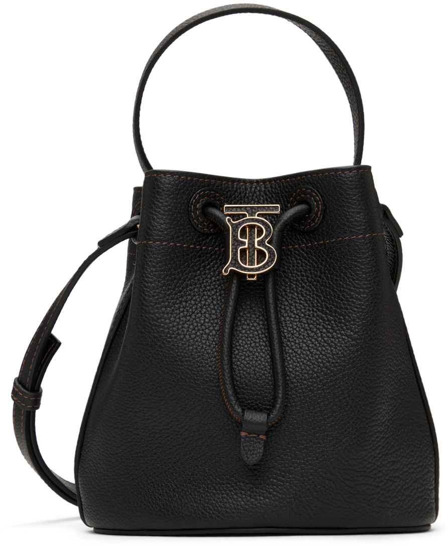 Shop Burberry Black Mini 'tb' Bucket Bag