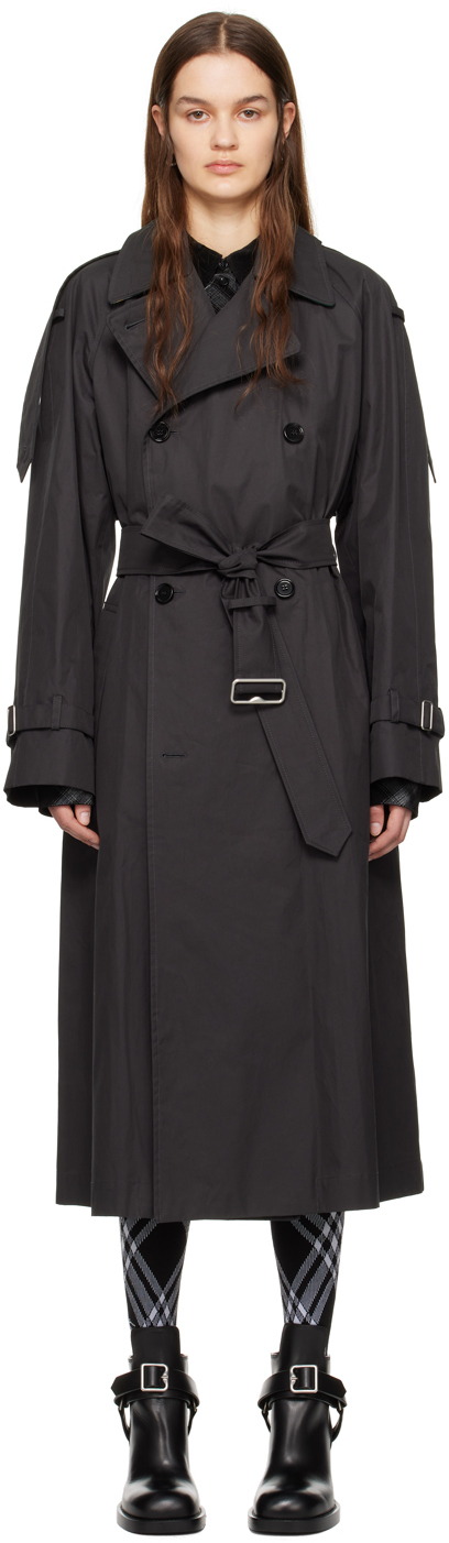 Shop Burberry Black Long Trench Coat In Onyx